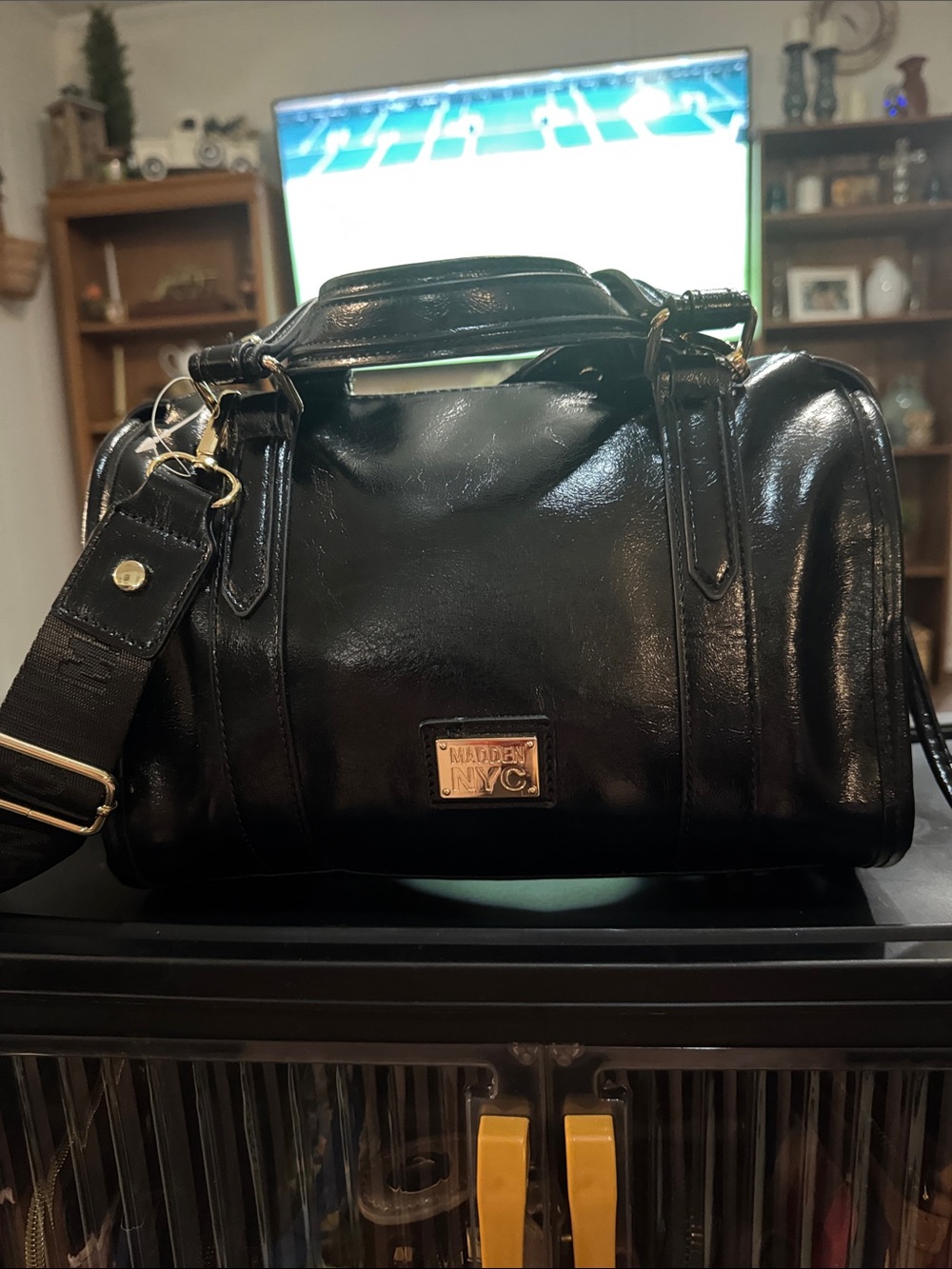 Steve Madden Black Vegan Leather with Goldtone accents Satchel
